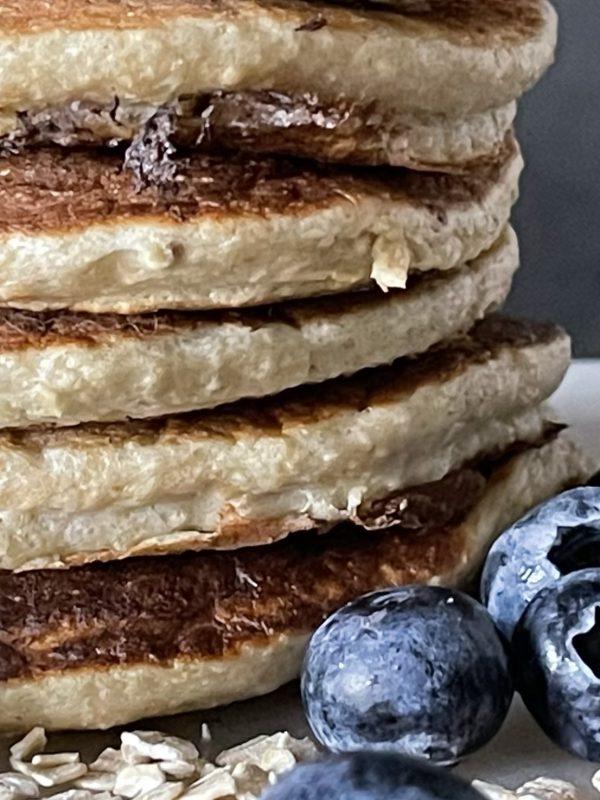 Banana oats pancakes with blueberries
