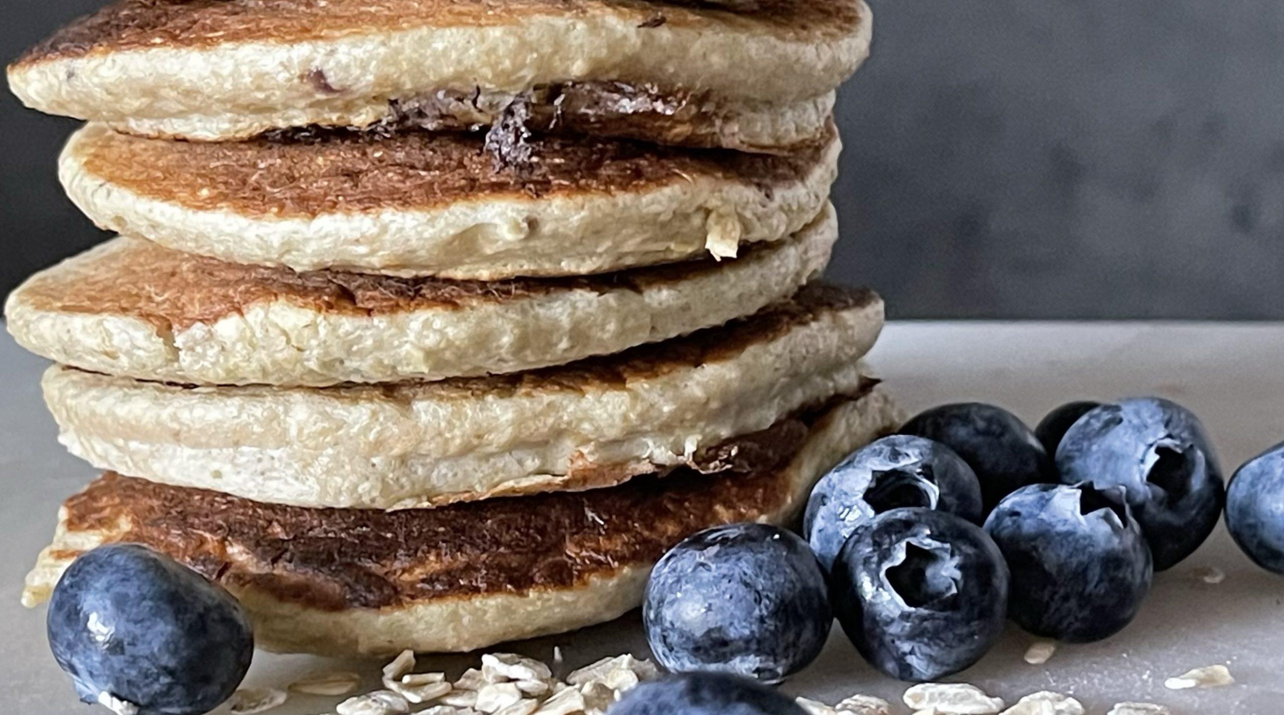 Banana oats pancakes with blueberries